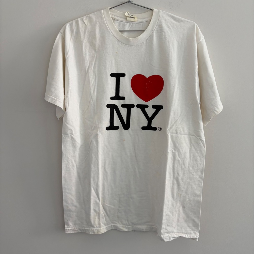 I Love NY White Graphic T-Shirt Mens Large Short Sleeve Cotton Souvenir